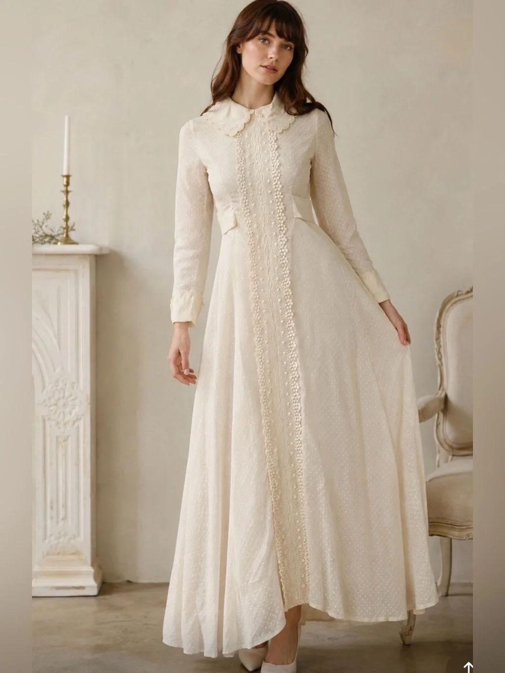 long sleeve cottagecore wedding dress House Of Bianchi | Dresses | Vintage House Of Bianchi Folk Ivory Small Waist size:48 Blue Baby Shower Dress MODERN WEDDING CEREMONY Sleeve lace wedding bridal party